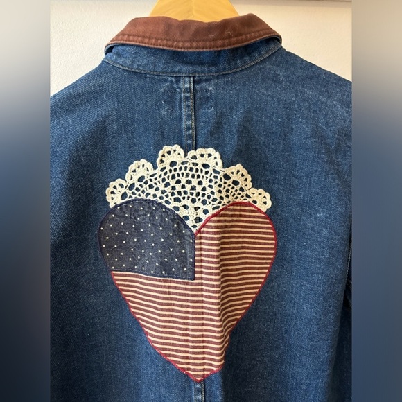 Vintage Americana Denim Barn Style Coat Appliqué Heart - Picture 3 of 6